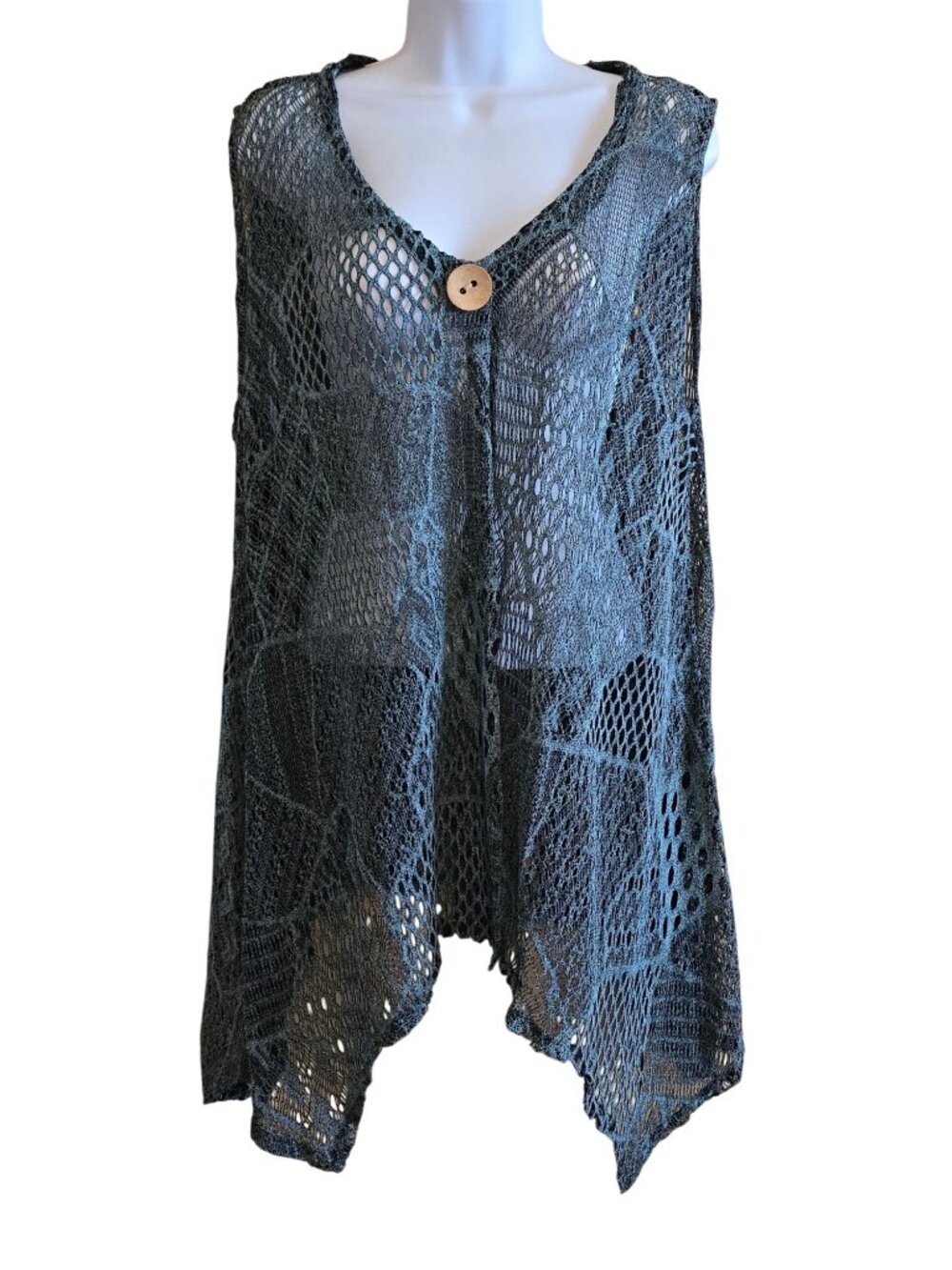 Crochet Lace Vest With Single Wood Button Flowy Design One Size boho cottagecore